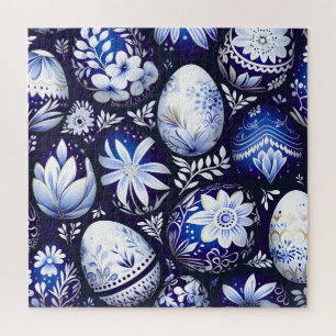 Scandinavian Blue Easter Egg Spring Floral Jigsaw Puzzle