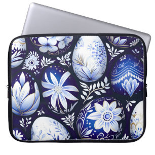 Scandinavian Blue Easter Egg Spring Floral Laptop Sleeve