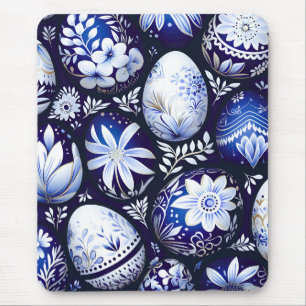 Scandinavian Blue Easter Egg Spring Floral Mouse Pad
