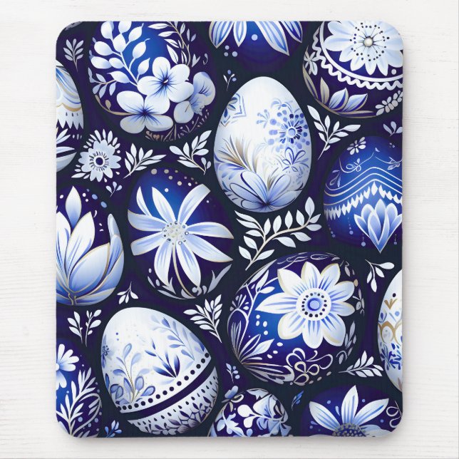 Scandinavian Blue Easter Egg Spring Floral Mouse Pad (Front)