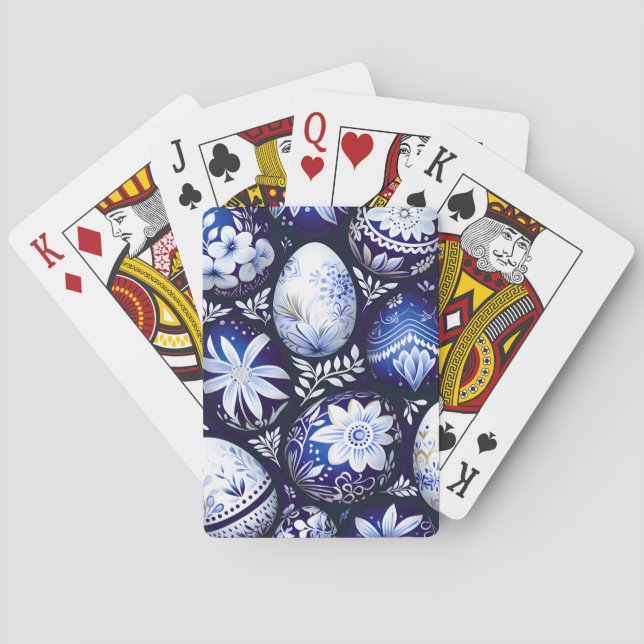 Scandinavian Blue Easter Egg Spring Floral Playing Cards (Back)