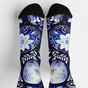 Scandinavian Blue Easter Egg Spring Floral Socks