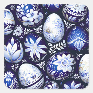 Scandinavian Blue Easter Egg Spring Floral Square Sticker