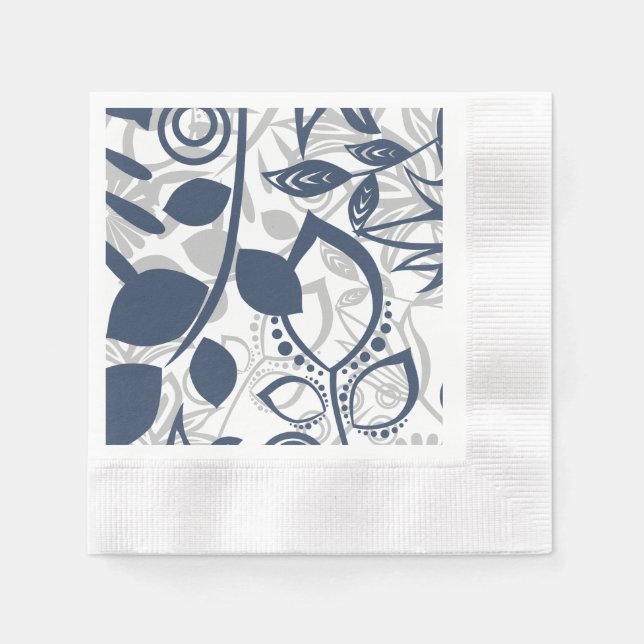 Scandinavian Blue Grey Floral Pattern Napkin (Front)
