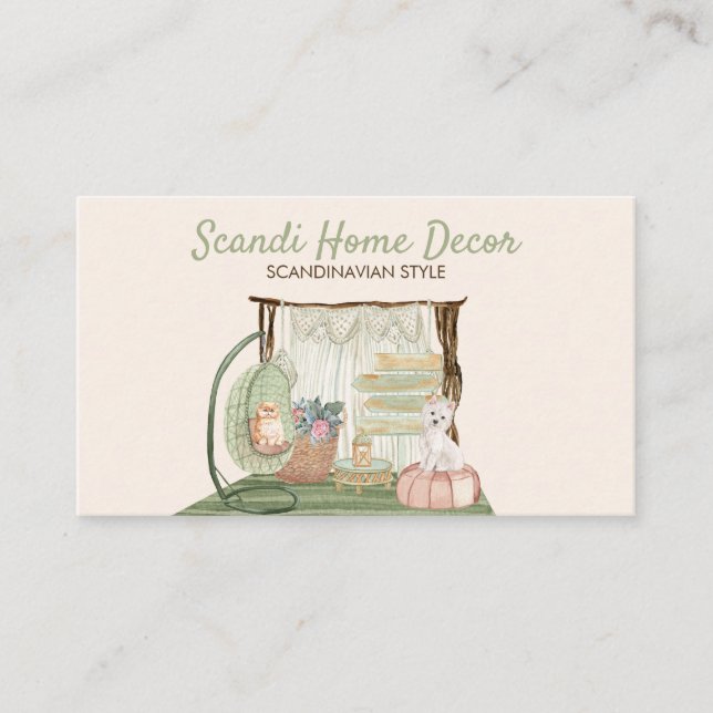 Scandinavian Boho chic Decor Cat Dog Home Beach Business Card (Front)