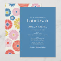 Scandinavian Boho Folk Flower Blue Bat Mitzvah