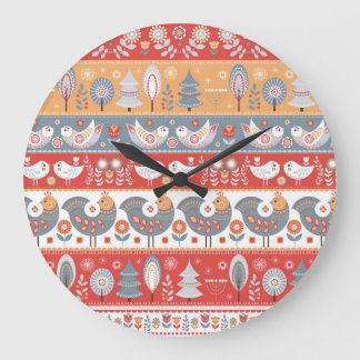 Scandinavian borders: vintage textile design. large clock