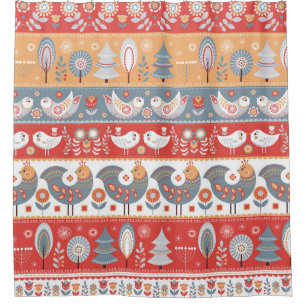 Scandinavian borders: vintage textile design. shower curtain