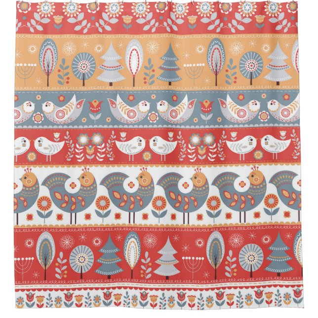 Scandinavian borders: vintage textile design. shower curtain (Front)