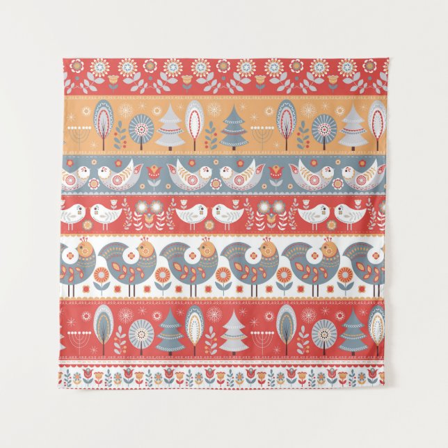 Scandinavian borders: vintage textile design. tapestry (Front)
