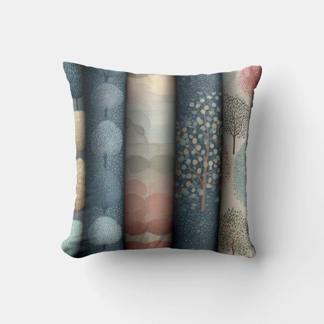 Scandinavian Botanical Tree Panels Throw Pillow (Front)