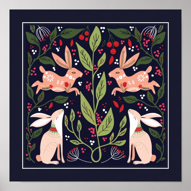 Scandinavian Bunny Flower Garden Poster (Front)