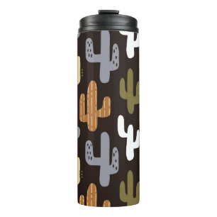 Scandinavian cacti, vintage seamless background. thermal tumbler