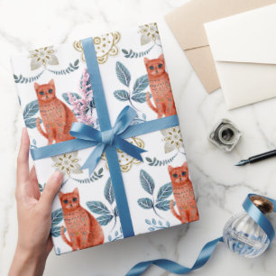 Scandinavian Cat and Kaleidoscope Pattern Wrapping Paper