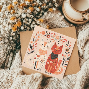 Scandinavian Cat Lover Heart Valentines Holiday Card