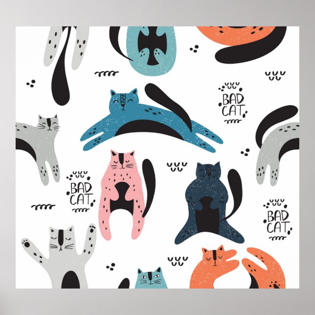 Scandinavian Cats: Vintage Textile Design. Poster (Front)