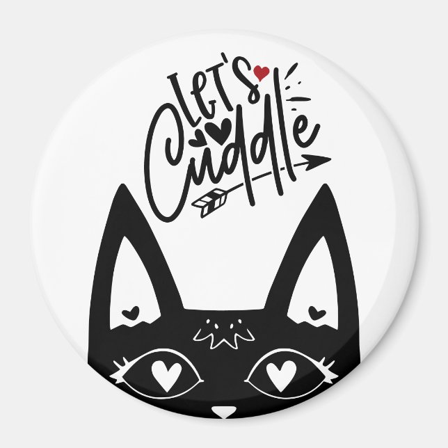 Scandinavian Ccat Lets Cuddle Black and White  Magnet (Front)