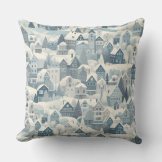 Scandinavian Charm Nordic Snow Winter Town Pattern Cushion