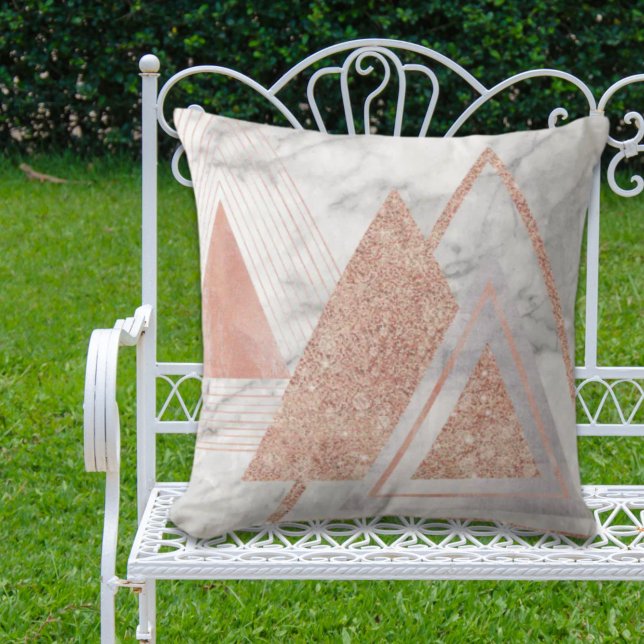 scandinavian chic rose gold geometric white marble cushion (scandinavian chic rose gold geometric white marble outdoor pillow)