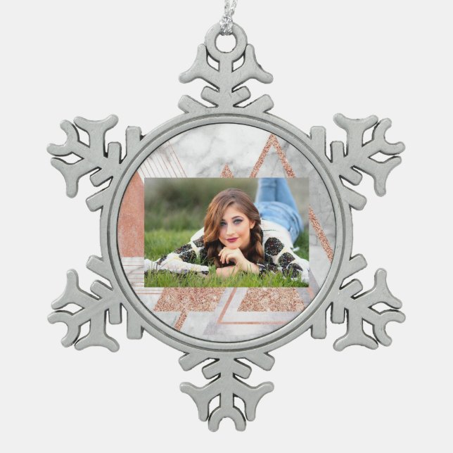 scandinavian chic rose gold geometric white marble snowflake pewter christmas ornament (Front)