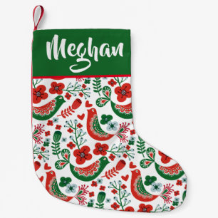 Scandinavian Christmas Bird Pattern - Personalised Small Christmas Stocking
