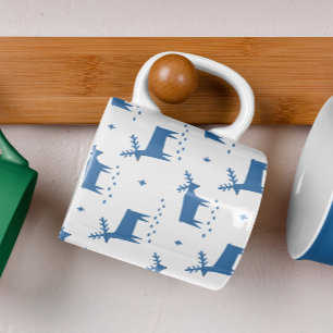 Scandinavian Christmas Blue Cosy Winter Reindeer Coffee Mug
