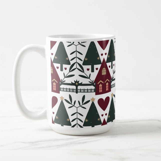 Scandinavian Christmas Cottage Pattern  Coffee Mug (Left)