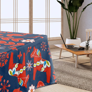 Scandinavian Christmas Decor Swedish Dala Horse Tablecloth
