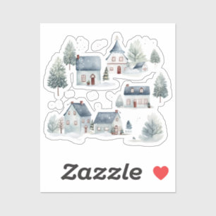 Scandinavian Christmas Decor Watercolor Houses