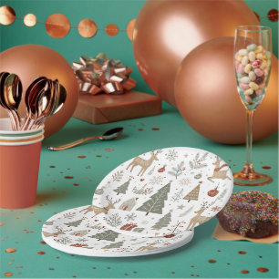 Scandinavian Christmas Deer and Winter Woodland Paper Plate