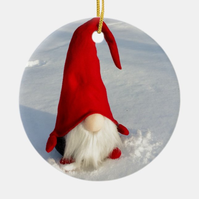 Scandinavian Christmas Gnome Ceramic Tree Decoration (Front)