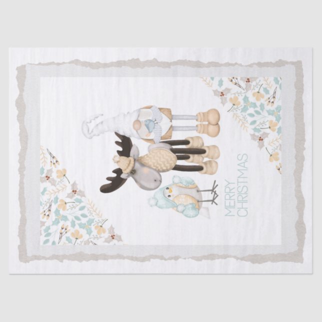 Scandinavian Christmas Gnome - Moose - Bird Tissue Paper (Front)