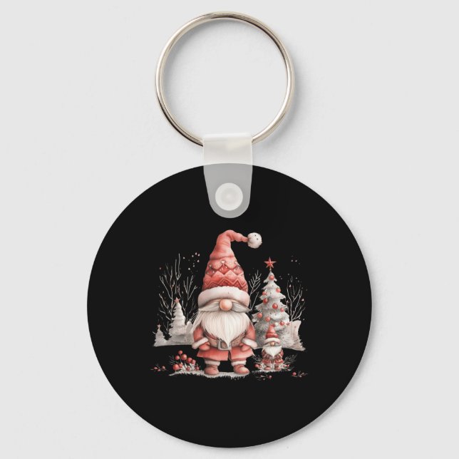 Scandinavian Christmas Gnome Red Berries  Key Ring (Front)