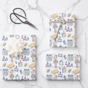 Scandinavian Christmas Gnome Wrapping Paper Sheet