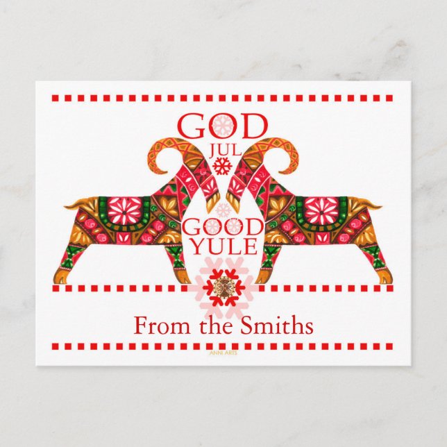 Scandinavian Christmas God Jul Greetings Holiday Postcard (Front)
