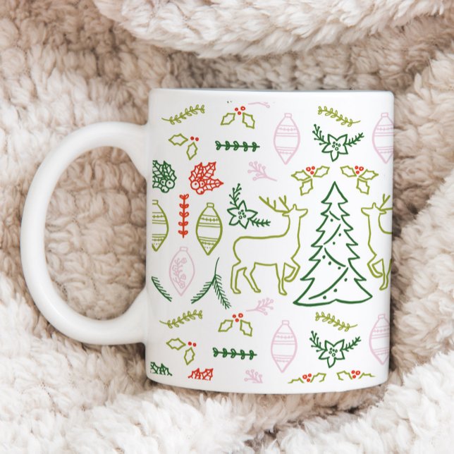 Scandinavian Christmas Illustrated Pattern  Coffee Mug (Scandinavian Christmas Illustrated Pattern Coffee Mug)