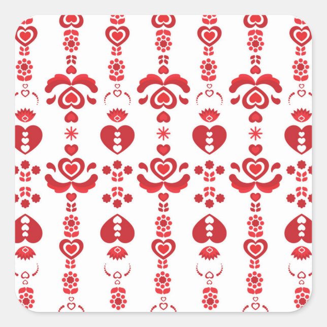 Scandinavian Christmas Modern Rosemaling Pattern Square Sticker (Front)