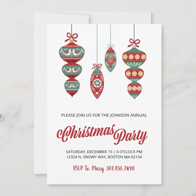 Scandinavian Christmas Ornaments Party Invitation (Front)