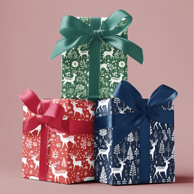 Scandinavian Christmas Reindeer Nordic Wrapping Paper Sheet (Creator Uploaded)