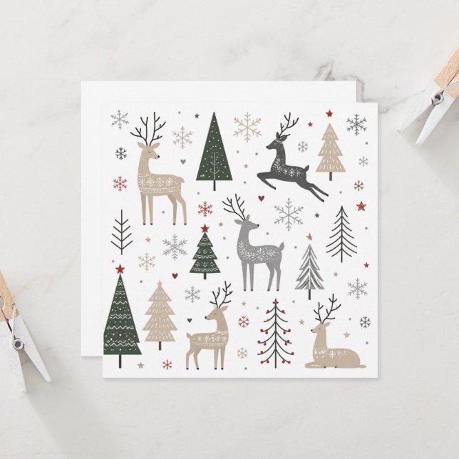 Scandinavian Christmas Reindeer Pattern  Invitation (Front/Back In Situ)