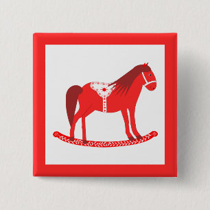 Scandinavian Christmas Rocking Horse 15 Cm Square Badge