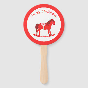 Scandinavian Christmas Rocking Horse Custom Hand Fan