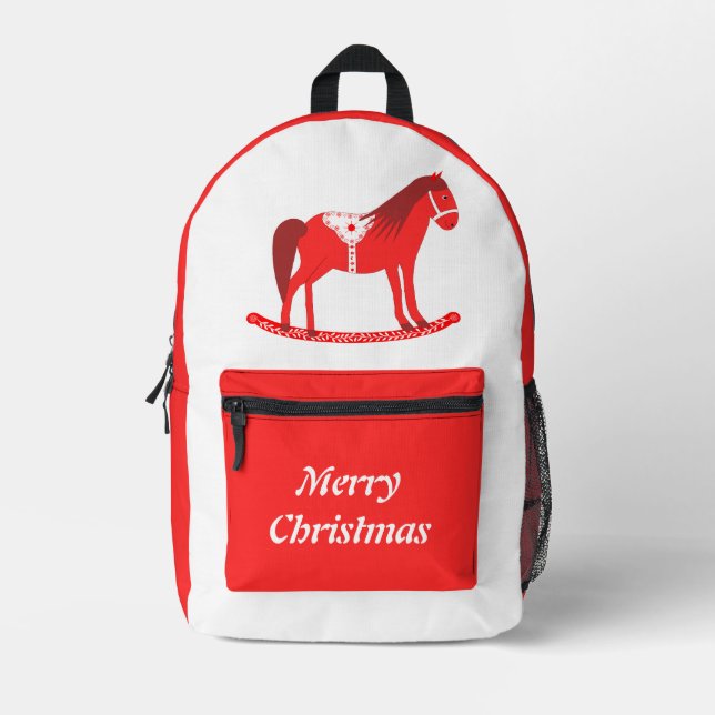 Scandinavian Christmas Rocking Horse Custom Printed Backpack (Front)