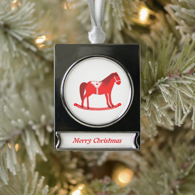 Scandinavian Christmas Rocking Horse Custom Silver Plated Banner Ornament (Tree)