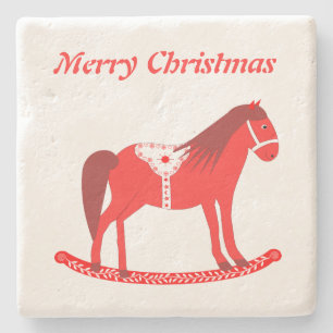 Scandinavian Christmas Rocking Horse Custom Stone Coaster