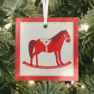 Scandinavian Christmas Rocking Horse Glass Tree Decoration