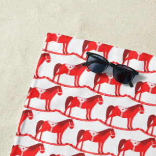 Scandinavian Christmas Rocking Horse Patterned Beach Towel