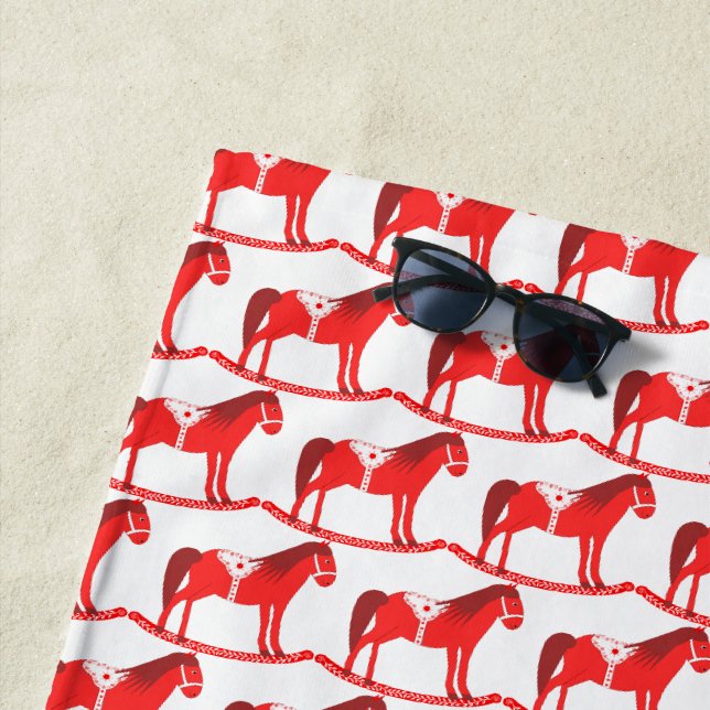 Scandinavian Christmas Rocking Horse Patterned Beach Towel (In Situ)