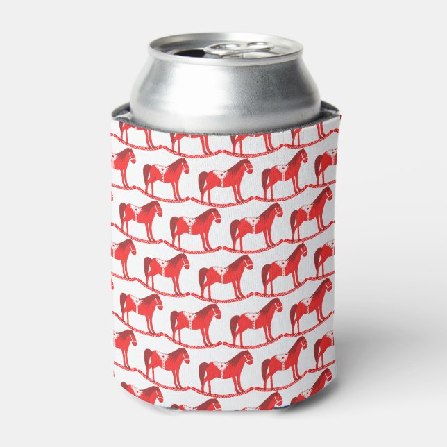 Scandinavian Christmas Rocking Horse Patterned Can Cooler (Can Front)