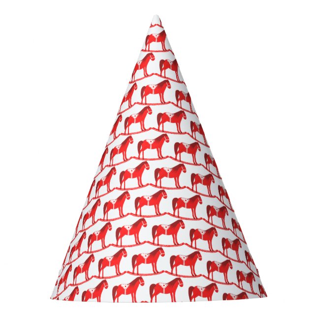 Scandinavian Christmas Rocking Horse Patterned Party Hat (Front)